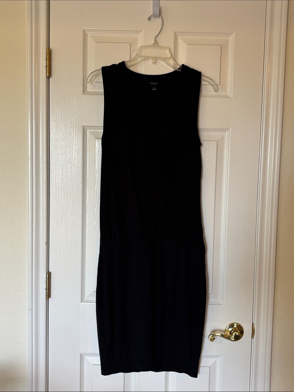 Ann Taylor Black Sleeveless Wrap-Style Midi Dress